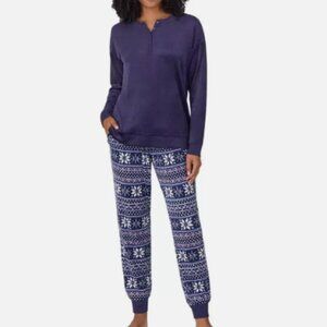 NEW Nautica Womens S 2-Piece Sleepwear Set Silky Stretch Fleece Blue